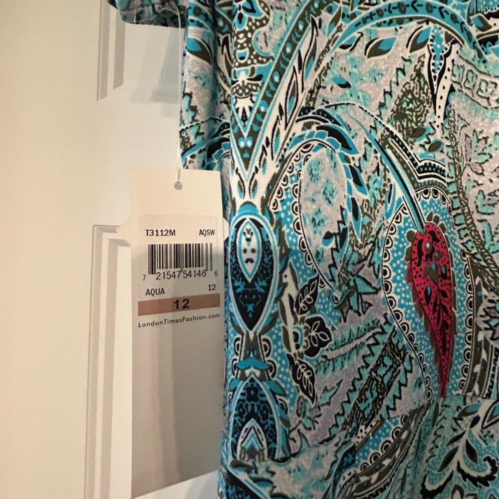 London Times Turquoise and Red Paisley Dress